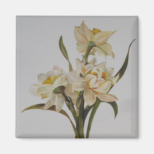 Double Narcissi Bouquet Floral Art Magnet (Front)
