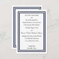 Double Navy Trim - 3x5 Wedding Invitation