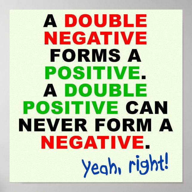 Double Negative Positive Funny Poster Sign (Front)