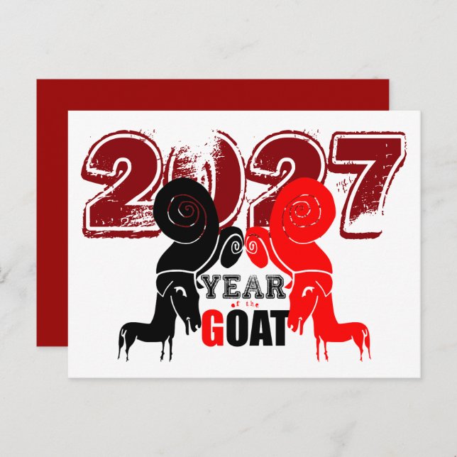 Double Odd Goat Chinese Year Zodiac 2027 PostC H Holiday Postcard (Front/Back)