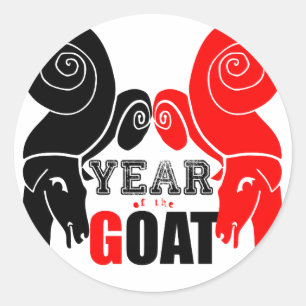 Double Odd Goat Chinese Year Zodiac Round Sticker
