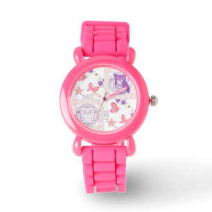 Double Owls and Butterflies Pink Kids Watch