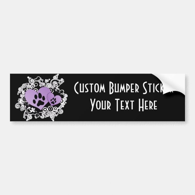 Double Paw Valentine Hearts - Purple Bumper Sticker (Front)