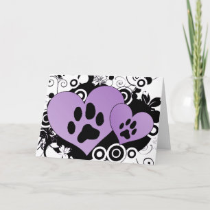 Double Paw Valentine Hearts - Purple Holiday Card