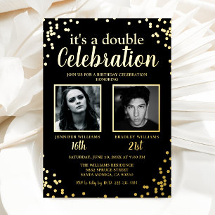 Double Photo Black Gold Birthday