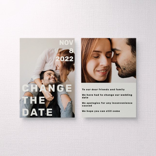 Double photo modern big and bold change the date invitation (Double photo modern big and bold change the date invitation.)