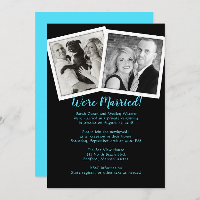 Double Photo Newlyweds Married Reception Invite (Front/Back)
