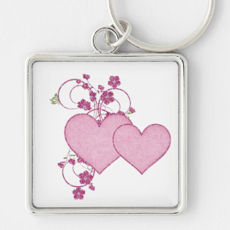 Double Pink Heart & Glitter D2 Valentine's Day Key Ring
