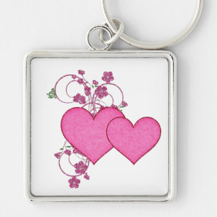 Double Pink Heart & Glitter Design Valentine's Day Key Ring