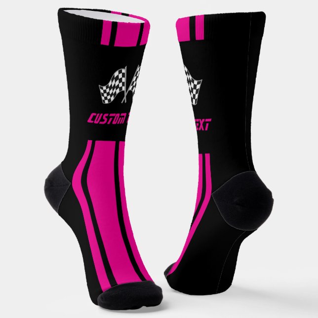 Double Pink Stripe Racing Flags Socks (Angled)