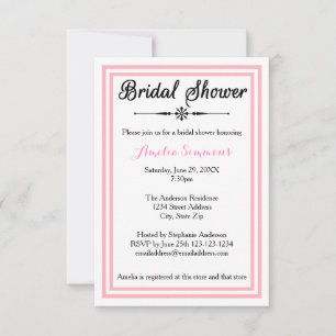 Double Pink Trim - 3x5 Bridal Shower Invitation