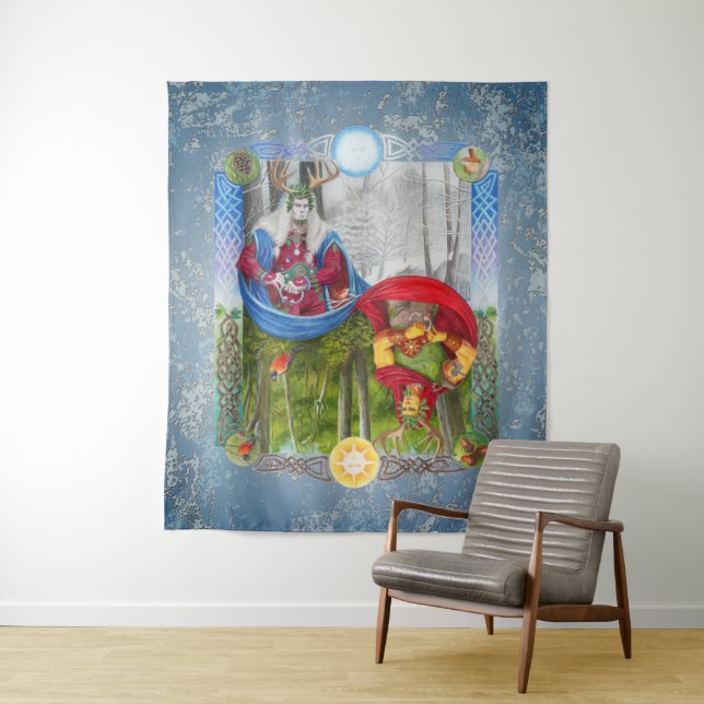 Double Portrait of the Holly King and Oak King Tapestry (In Situ)