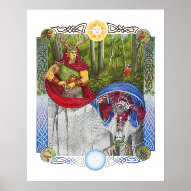 Double Portrait of the Oak King and Holly King Poster (Front)