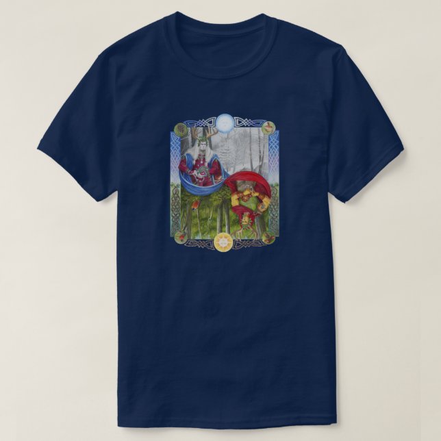 Double Portrait of the Oak King and Holly King T-Shirt (Design Front)