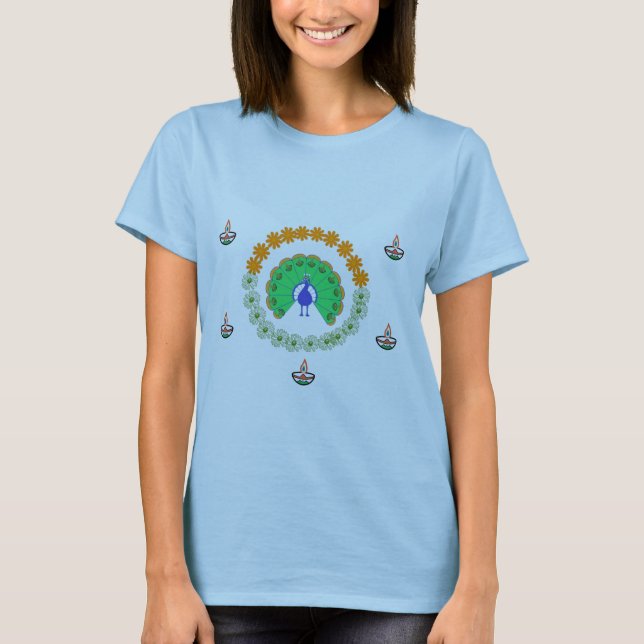 Double Print Diwali Tees -Diyas & Peacock Design   (Front)