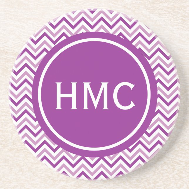 Double Purple Chevron Monogram Coaster (Front)