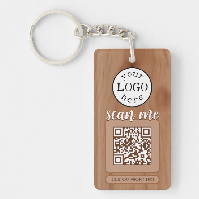 Double QR Code for Business Cherry Wood Key Ring (Front)
