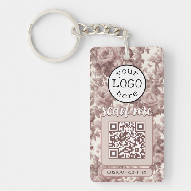 Double QR Code for Business Dusty Rose Flowers Key Ring (Front)