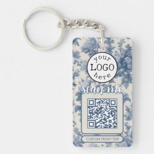 Double QR Code for Business Elegant Blue Toile Key Ring