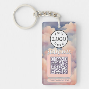 Double QR Code for Business Pink Clouds Key Ring