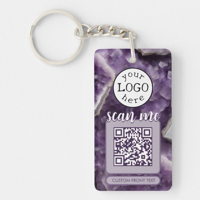Double QR Code for Business Purple Amethyst Key Ring (Front)