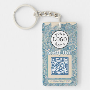 Double QR Code for Business William Morris Blue Key Ring