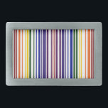 Double Rainbow Barcode Rectangular Belt Buckle<br><div class="desc">Geometric barcode design features two rainbows made of pairs of coloured stripes that correspond to UPC numbers. Getting my geek on, the numbers correspond to the letters in "rainbow" to make a double rainbow. Since barcodes are only 12 numbers long, I let the "r" be represented by the red start...</div>