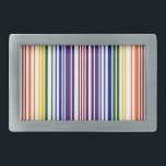 Double Rainbow Barcode Rectangular Belt Buckle<br><div class="desc">Geometric barcode design features two rainbows made of pairs of coloured stripes that correspond to UPC numbers. Getting my geek on, the numbers correspond to the letters in "rainbow" to make a double rainbow. Since barcodes are only 12 numbers long, I let the "r" be represented by the red start...</div>