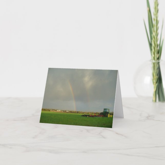 Double Rainbow in Farmfield Thank You Card (Front)