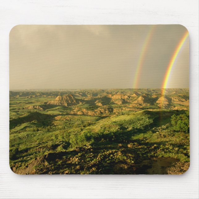 Double Rainbow over Painted Canyon in Theodore Mouse Mat (Front)