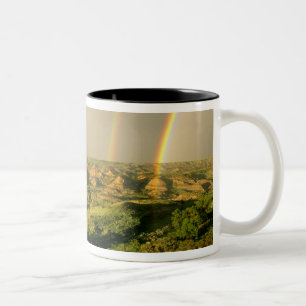 Double Rainbow over Painted Canyon in Theodore Two-Tone Coffee Mug