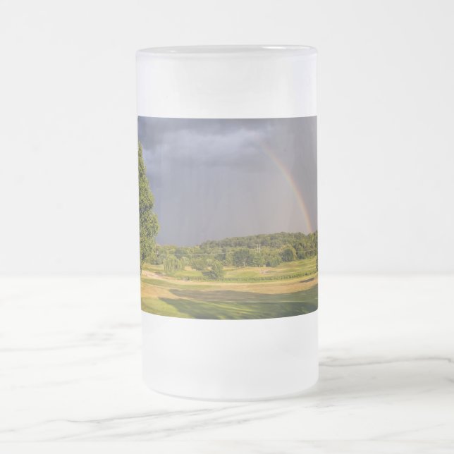 Double Rainbow Through Rain Frosted Mug (Center)