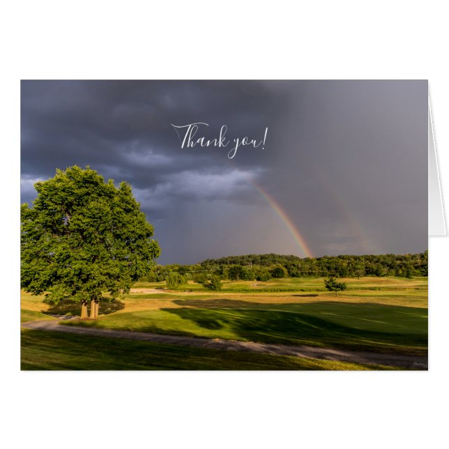 Double Rainbow Through Rain Thank You Card (Front Horizontal)