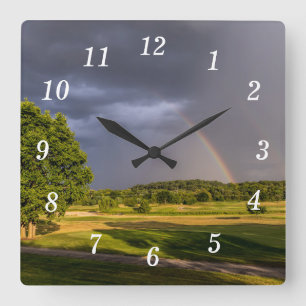Double Rainbow Through Rain Wall Clock