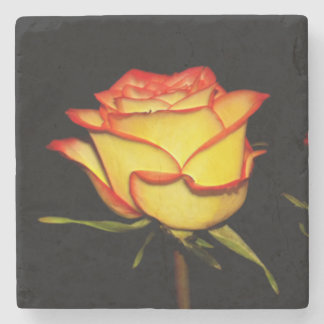 Double Red and Yellow Rose Bloom Stone Coaster