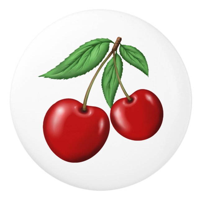 Double Red Cherries Ceramic Knob (Front)