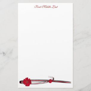 Double Red Gerber Daisy Sweep Personalised Stationery