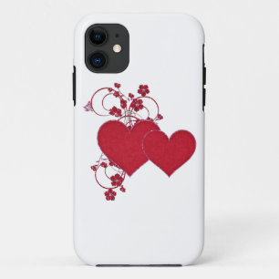 Double Red Hearts & Glitter Design Valentine's Day iPhone 11 Case