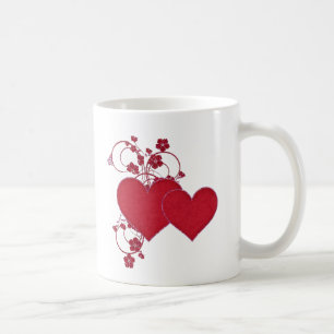 Double Red Hearts & Glitter Design Valentine's Day Coffee Mug