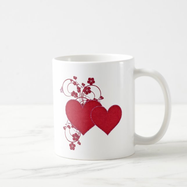 Double Red Hearts & Glitter Design Valentine's Day Coffee Mug (Right)