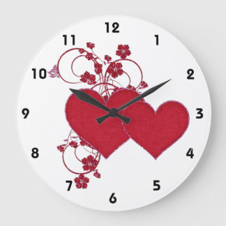 Double Red Hearts & Glitter Design Valentine's Day Large Clock