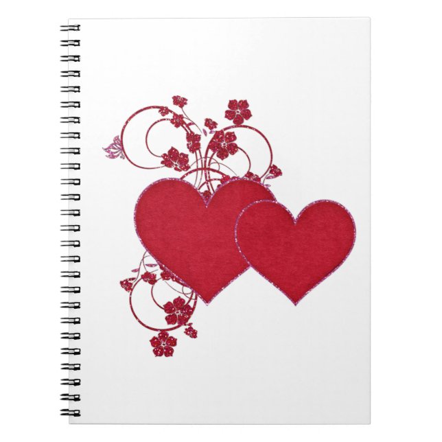 Double Red Hearts & Glitter Design Valentine's Day Notebook (Front)