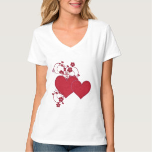 Double Red Hearts & Glitter Design Valentine's Day T-Shirt