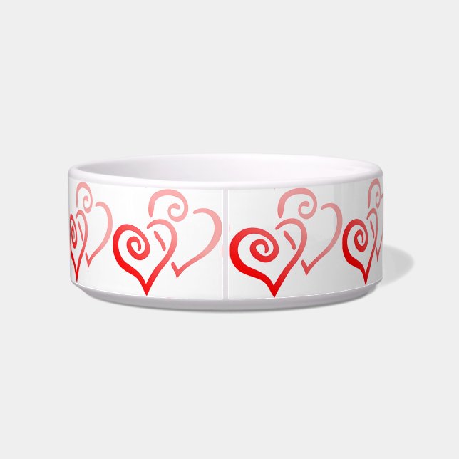Double Red Swirly Hearts Ceramic Pet Bowl (Back)