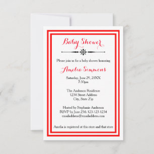 Double Red Trim  - 3x5 Baby Shower Invitation