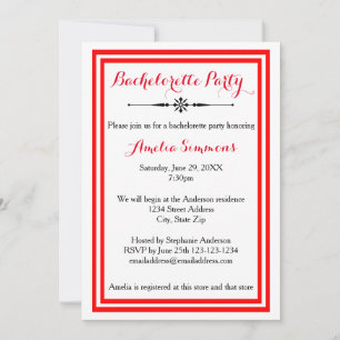 Double Red Trim  - Bachelorette Invitation