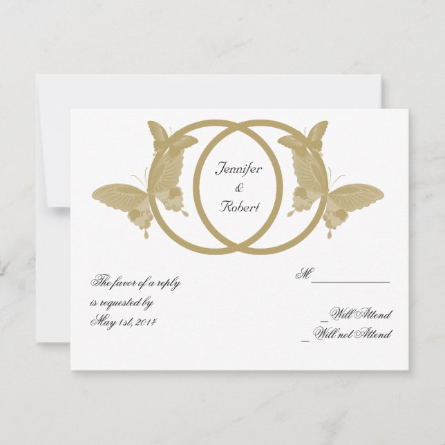 Double Ring Butterfly Monogram Response Card (Front)