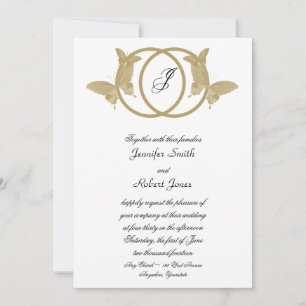 Double Ring Butterfly Monogram Wedding Invitation