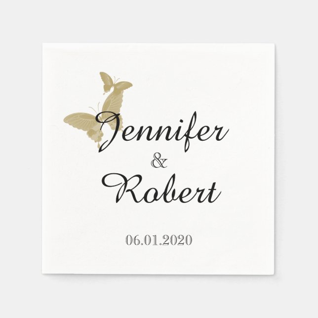 Double Ring Butterfly Monogram Wedding Napkin (Front)