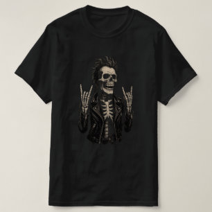 Double Rock Skeleton   Metal Horns Up T-Shirt" T-Shirt